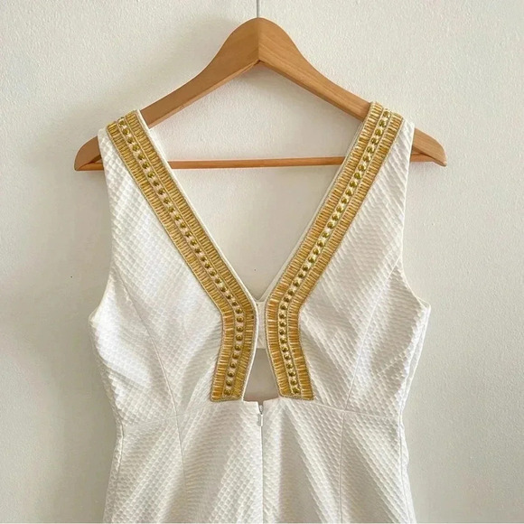 LILLY PULITZER White Gold Embellished Eliot Textured V-Neck Shift Dress Sz 4 - Picture 7 of 13